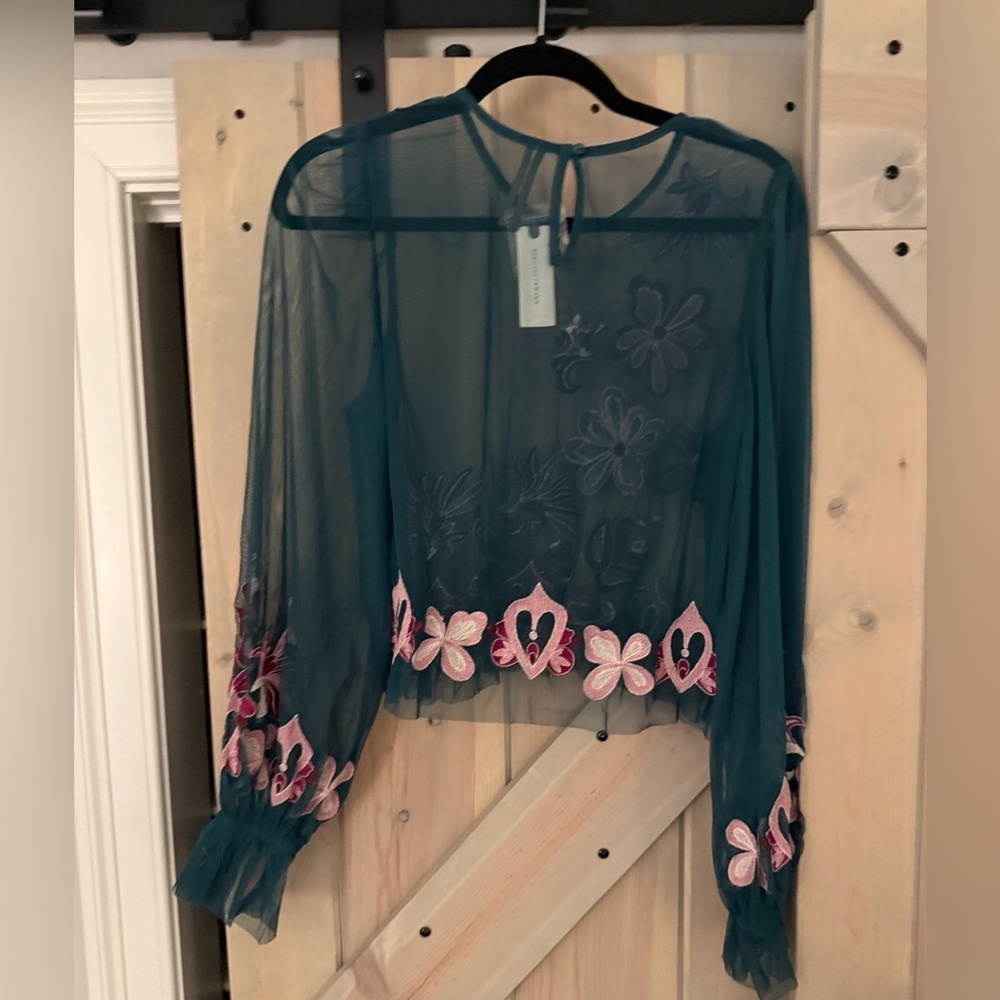 NWT By Anthropologie Embroidered Embroidered Mesh Blouse - Picture 11 of 11